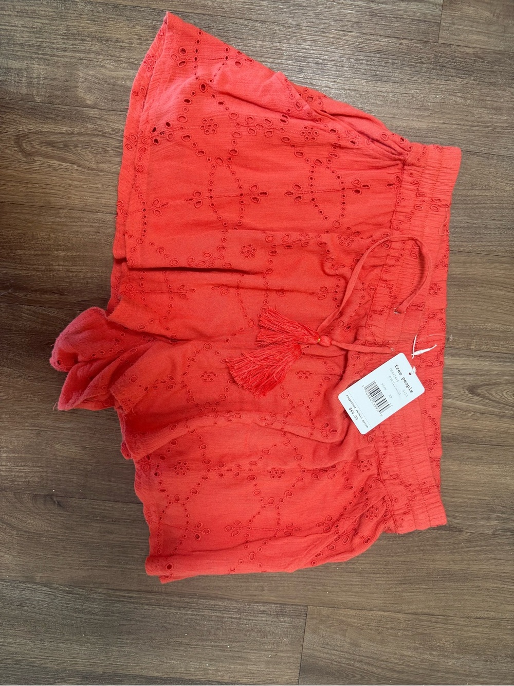 Free People Bright Red Eyelet Ruffle Shorts - Picture 2 of 6